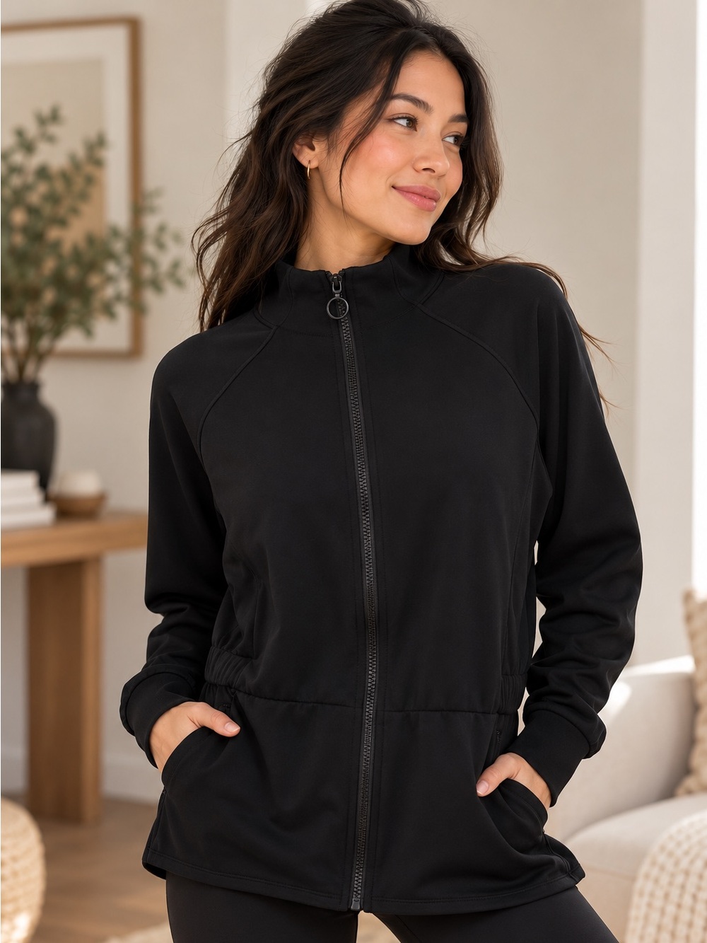 Fabletics Black Zip-Front Utility Jacket